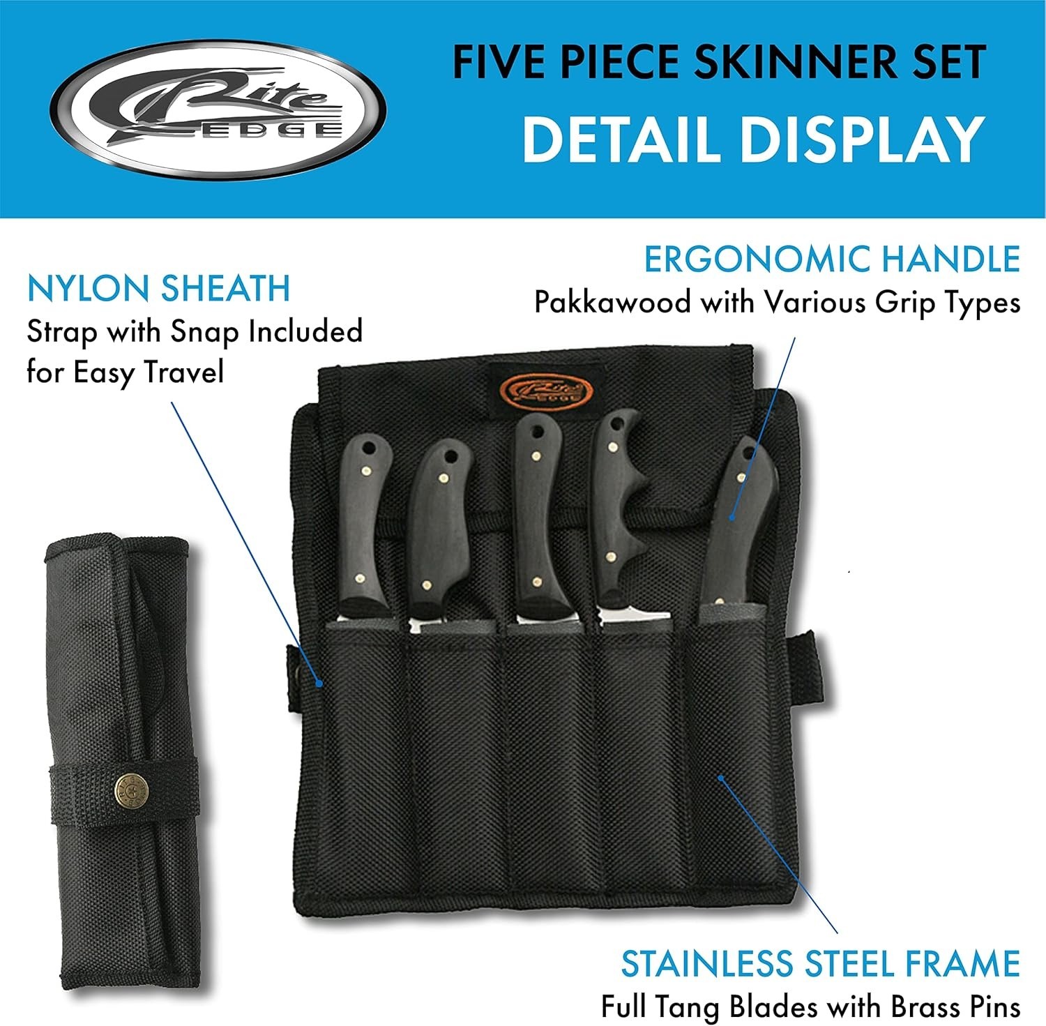 Supplies 5Pc Skinning Knife SetBlack