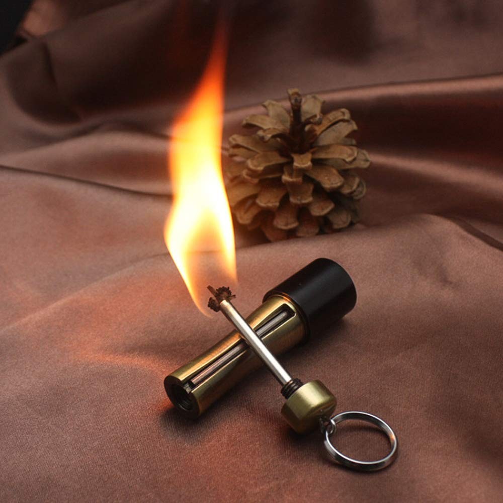 Matchstick Fire Starter, Permanent Flint Match Kerosene Refillable Keychain L...