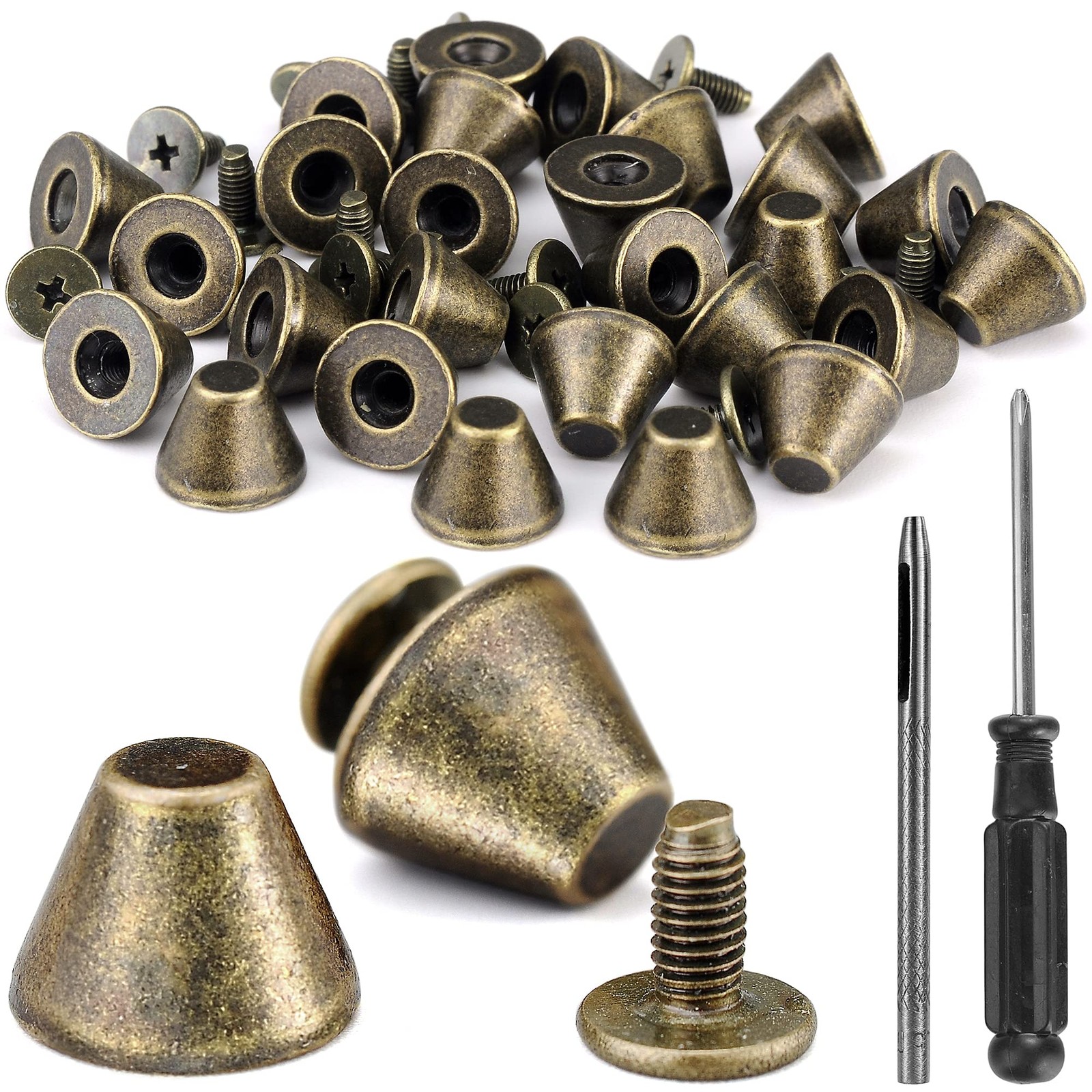 30 Sets 5/16" Height Spikes Studs 8mm Handbag Feet Bronze Screw Back Punk