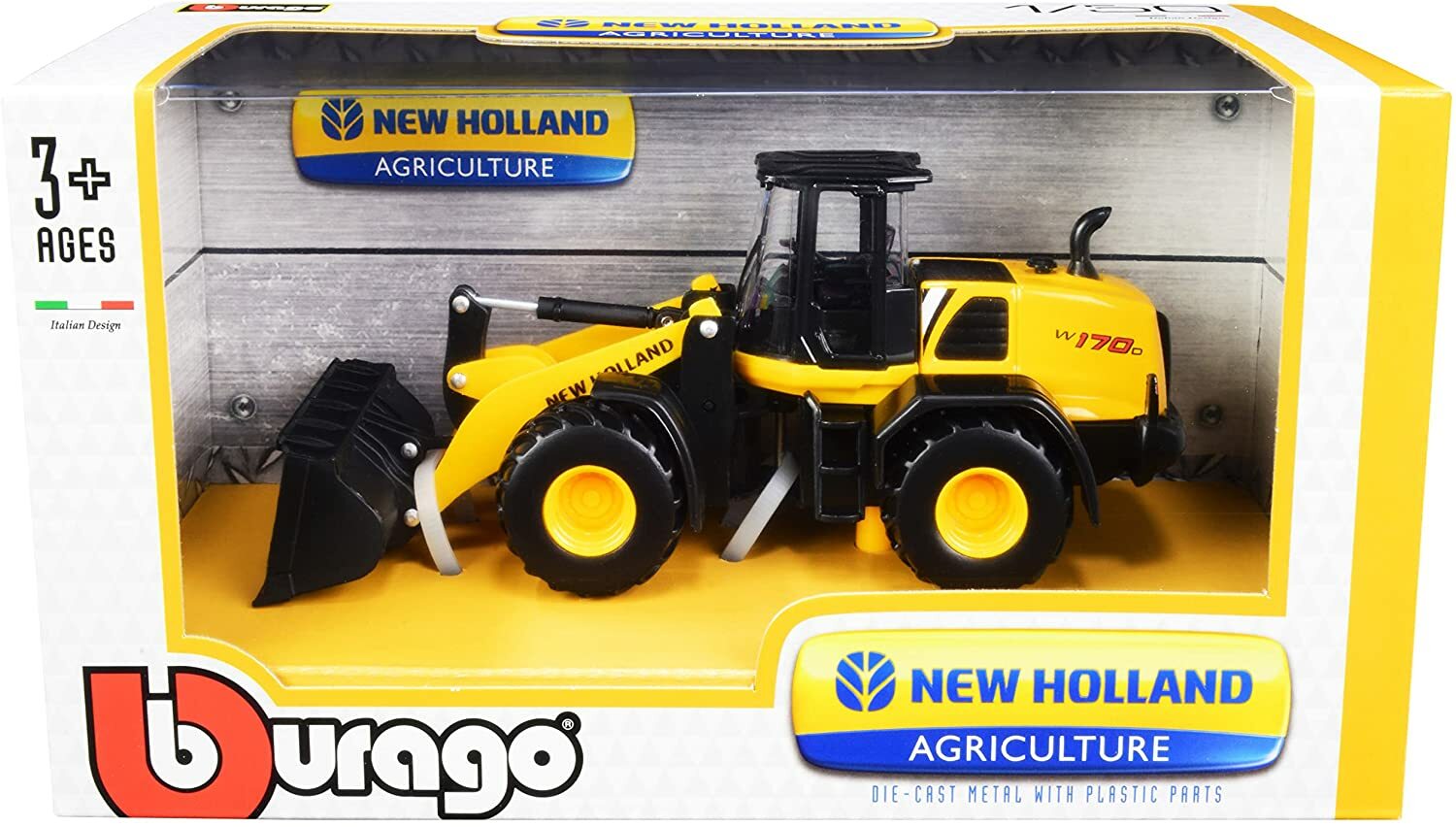 New Holand W170D Wheel Loader Yellow 1:50 Scale Diecast Model - Bburago 32083~