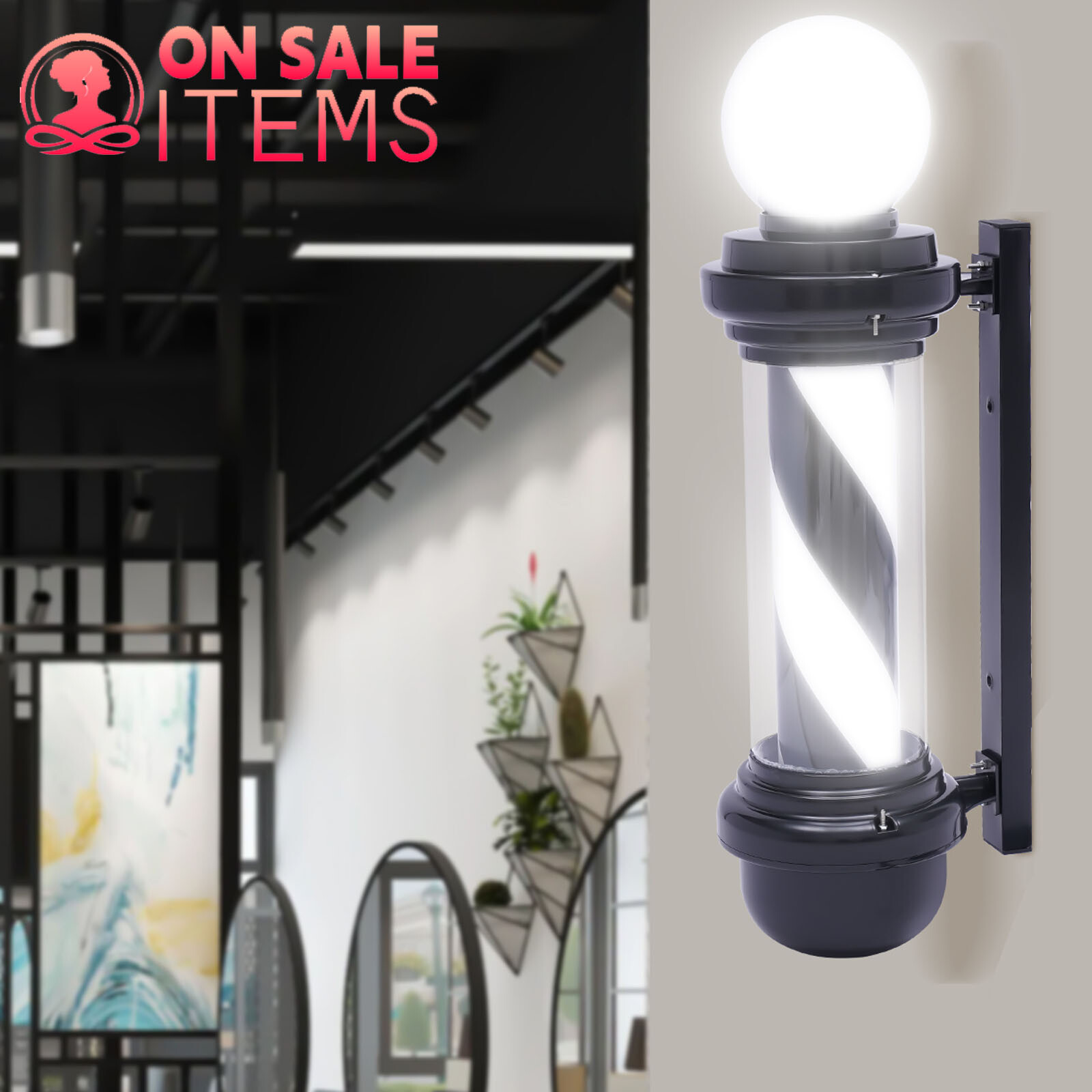 Barber Pole Rotating Light LED Barber Shop Stripes Wall Lamp Hair Salon Sign NEW