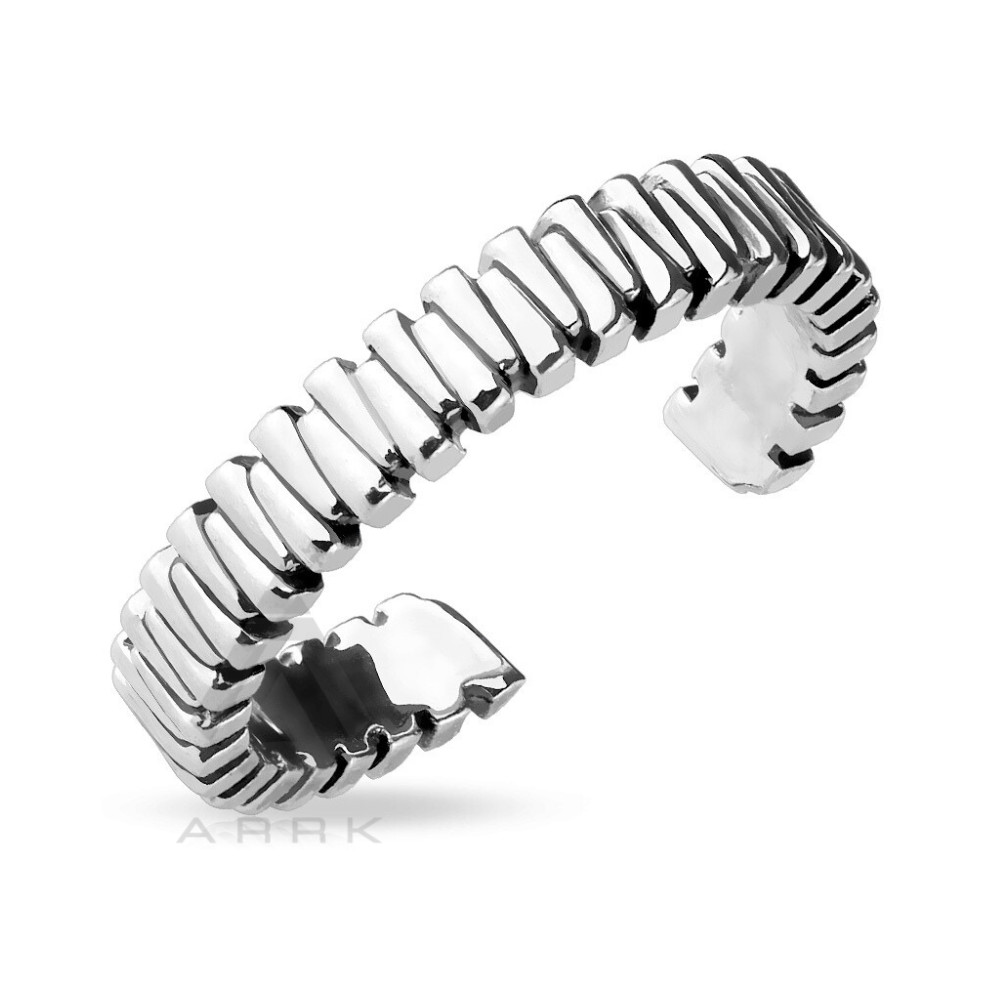 Toe Ring Silver Adjustable Mid-Ring Grooved Design Band Thumb Finger Stackable
