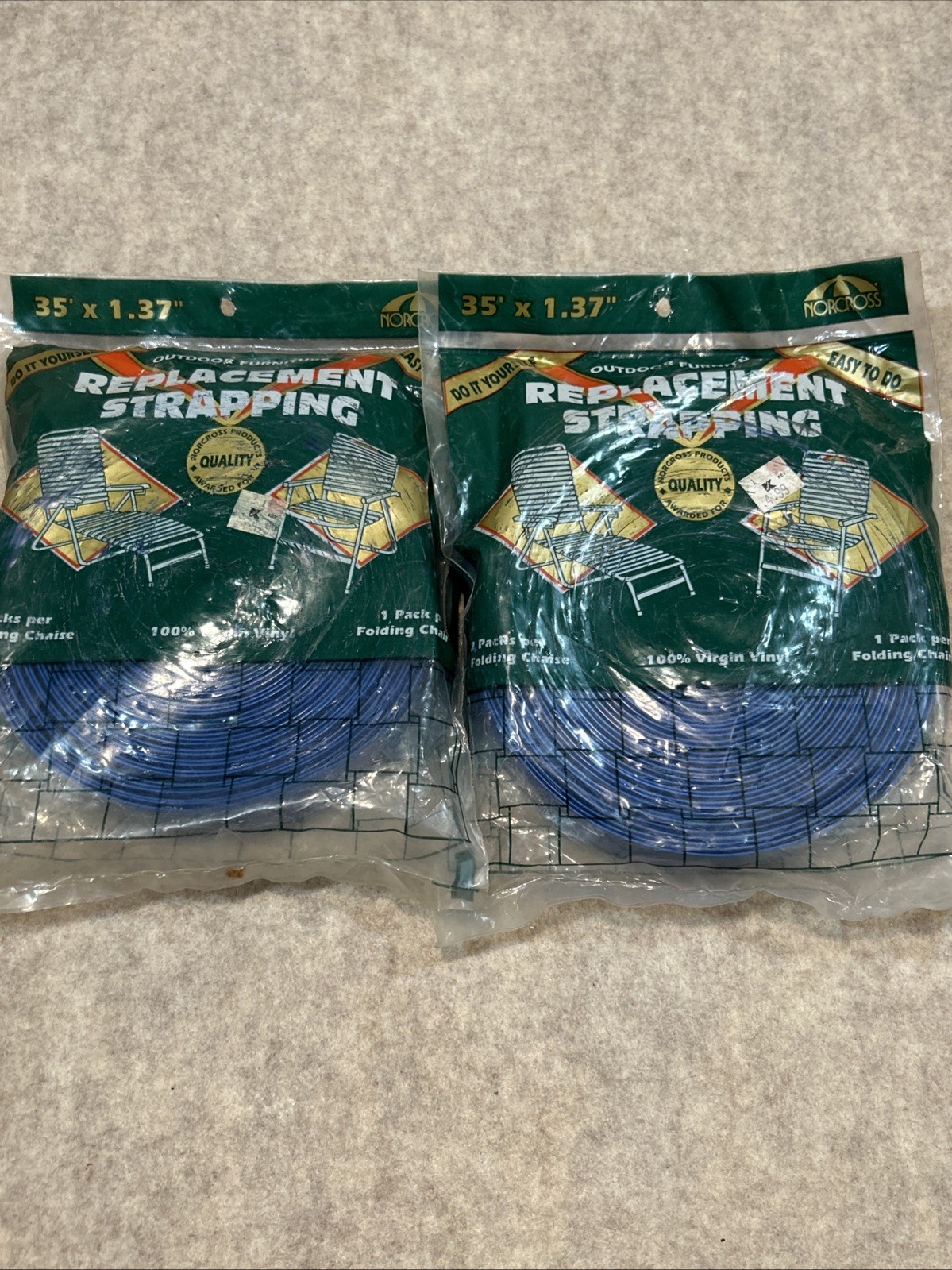 Lot Of 2 35'x1.37" Norcross Blue Vinyl Replacement Folding Chair Strapping Sets