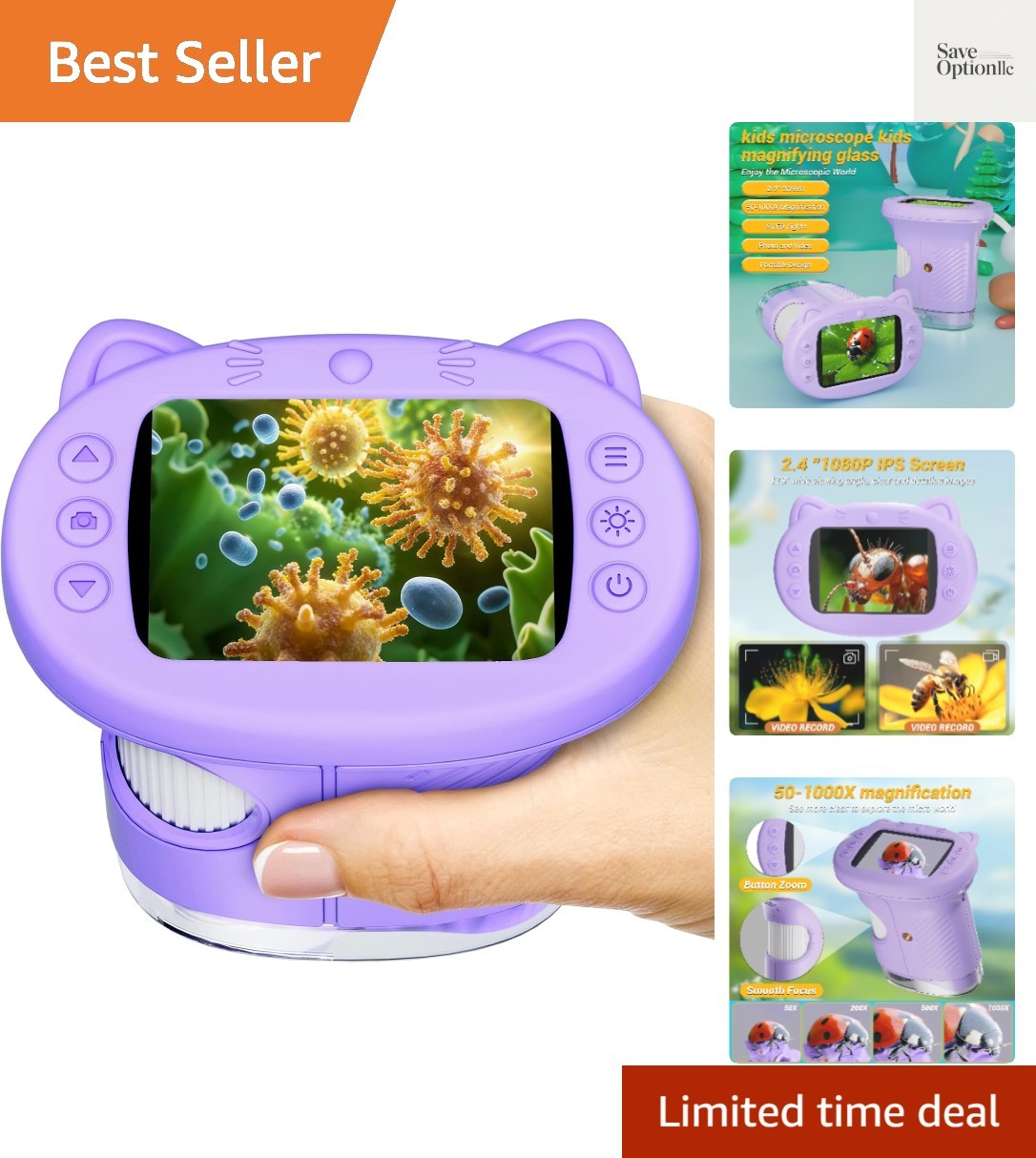 2.4" Screen Pocket Kids Microscope: 1000X Handheld Microscope for Photo and V...