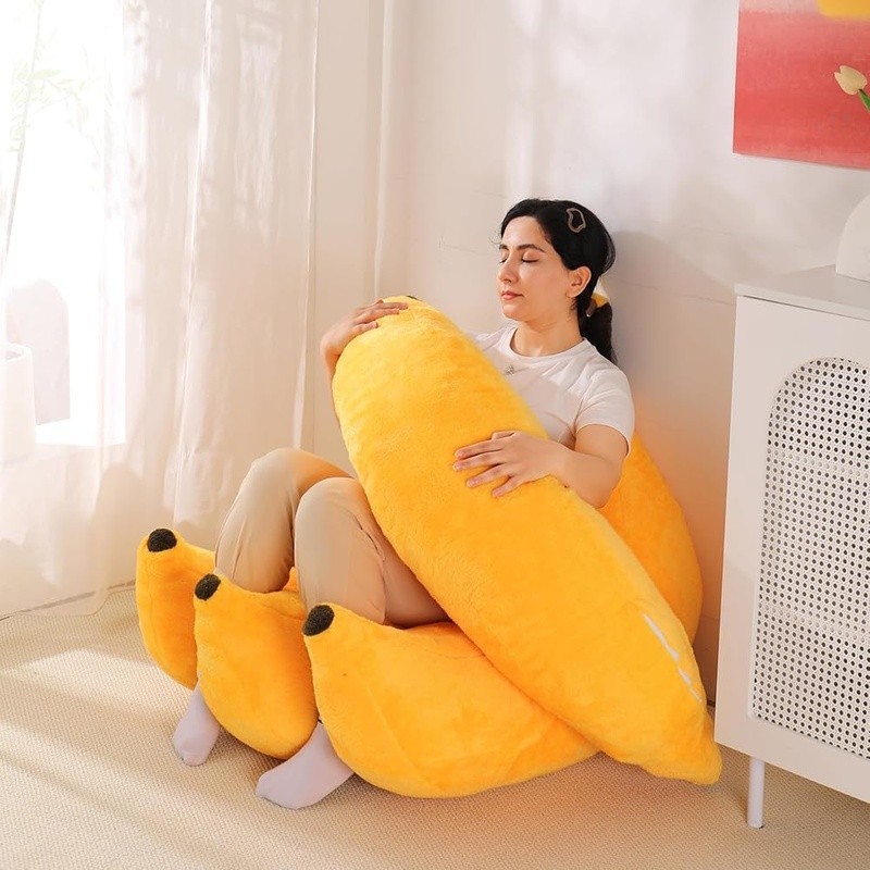 2-in-1 Banana Bean Bag Sofa Bed W/ Ottoman Soft Cozy Floor Chair Relaxation New