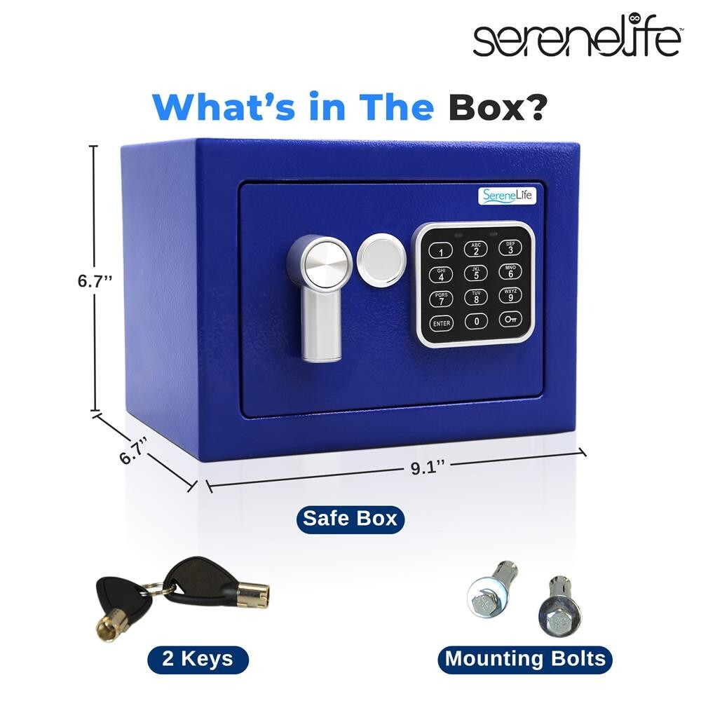 SereneLife Compact Electronic Safe Box w/ Digital Touch Pad w/ Keys (Blue)