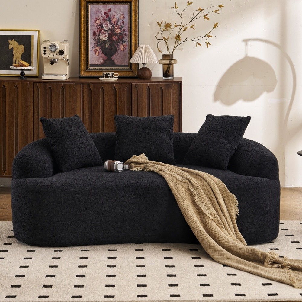 Small Loveseat Sofa 65\" L for Small Spaces w/ Chenille & Compressed Foam