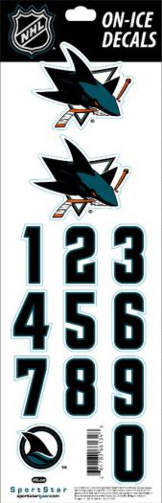 San Jose Sharks Sportstar NHL Hockey Helmet On-Ice Decals Kit - White (Shark Fin