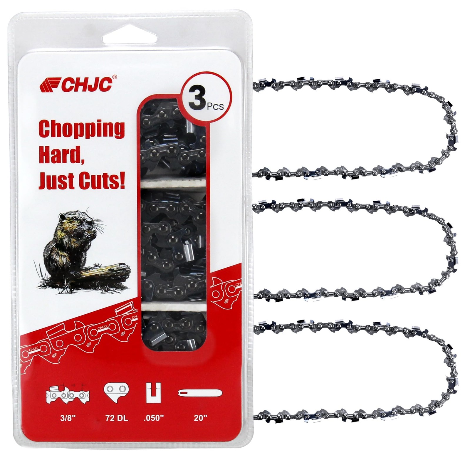 CHJC 20 Inch Chainsaw Chain 3/8" Pitch .050" Gauge 72 Drive Links Fits Stihl Hus