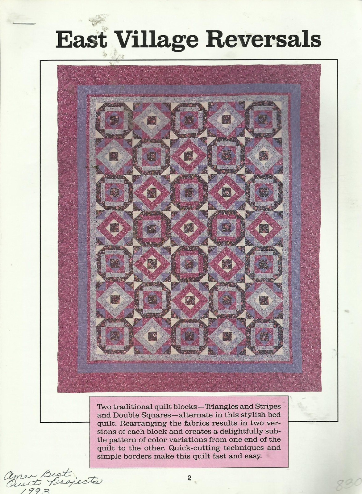 C0695 EAST VILLAGE REVERSALS QUILT PATTERN/INSTRUCTIONS