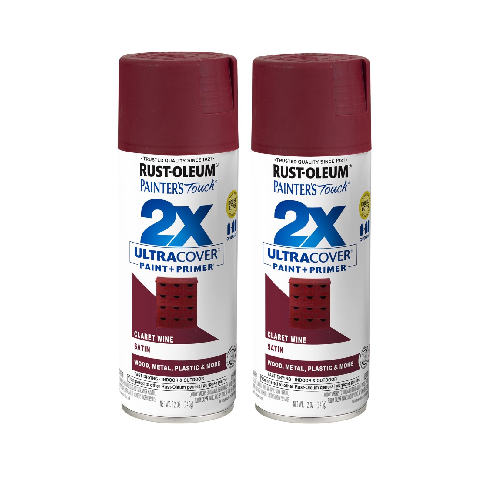 334062-2PK Painter'S Touch 2X Ultra Cover Spray Paint, 12 Oz, Satin Claret Wine,
