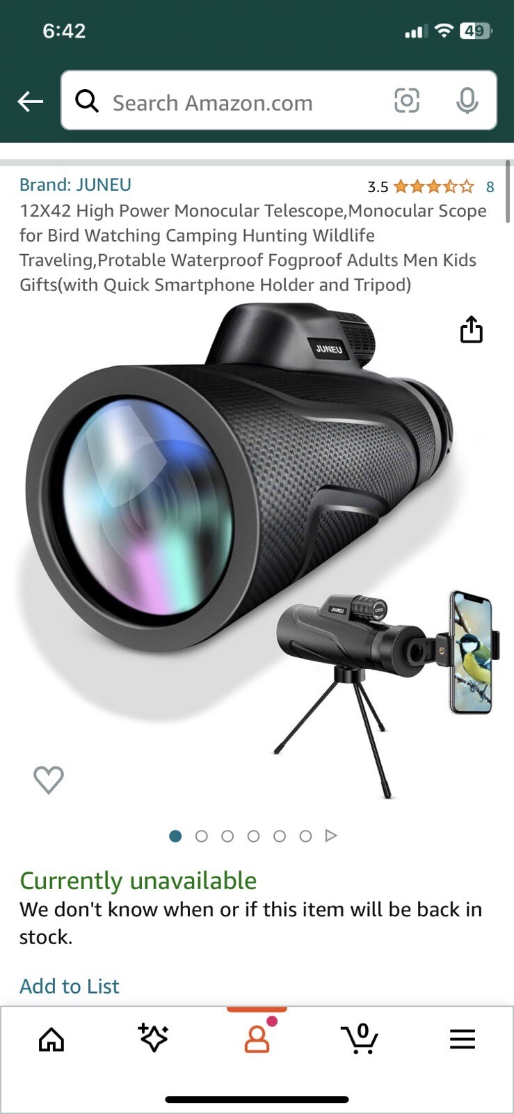 Monocular Telescope,12x42 High Power Compact Scope Smartphone Adapter & Tripod