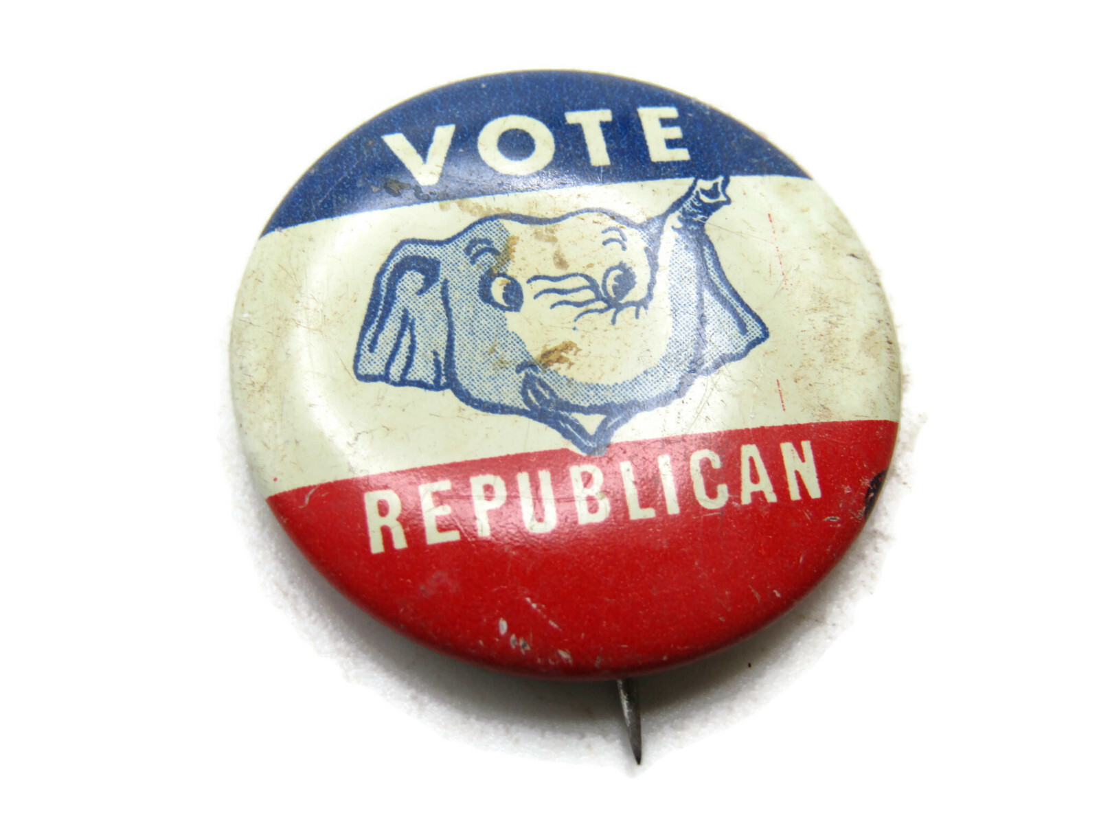 Vintage Vote Republican Pinback Button Winking Elephant GOP Mid-Century