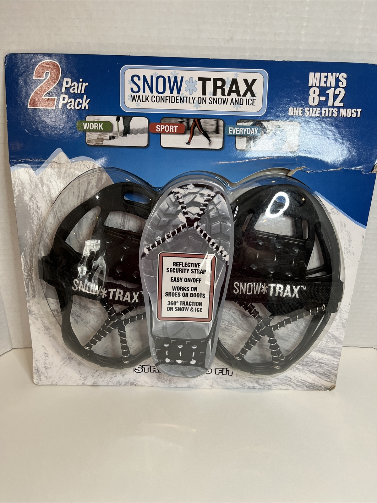 Snow Trax Cleats Footwear Anti Slip Over Boots 2 Pack Mens Sz 8-12 Stretch Fit