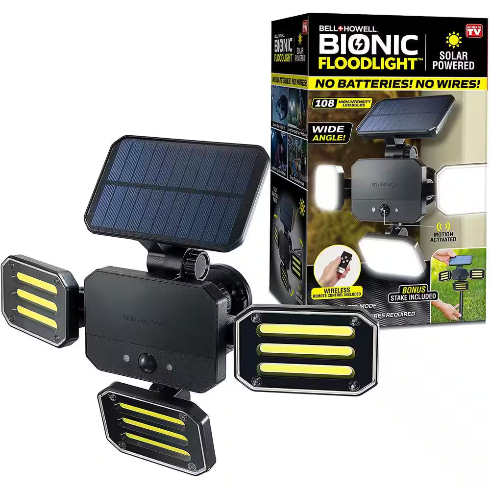 180-Degrees Swiveling Light Black Solar Powered Motion Activated Outdoor 108 Int
