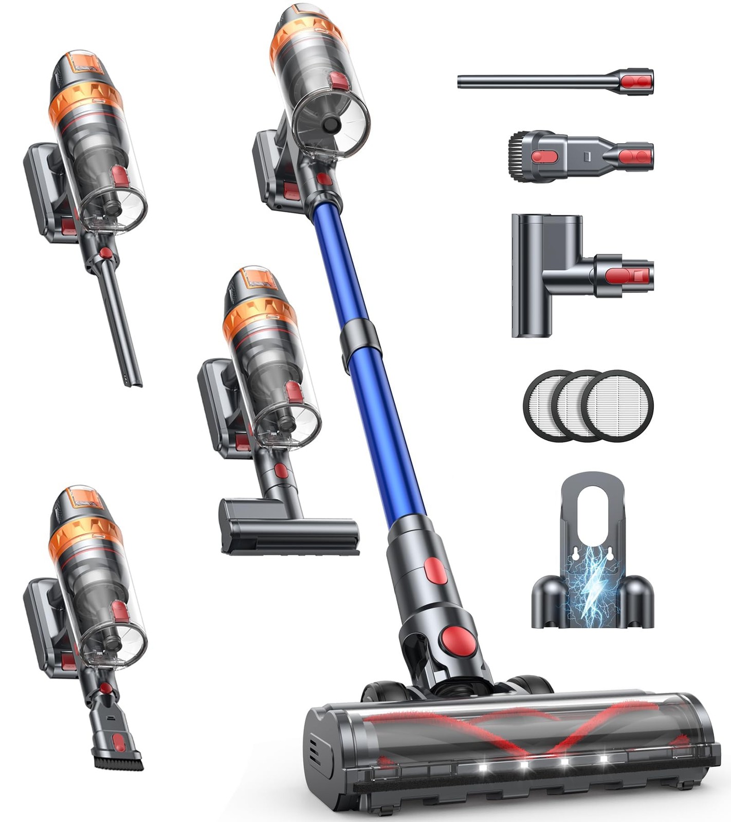 Cordless Vacuum Cleaner, 650W 55KPA 70Min with Extra Mattress Cleaning Tool, ...