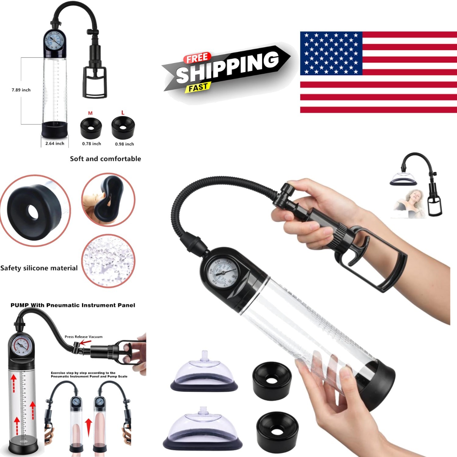Penis Enlargement Pump with Easy Grip Handle for User Friendly Operation