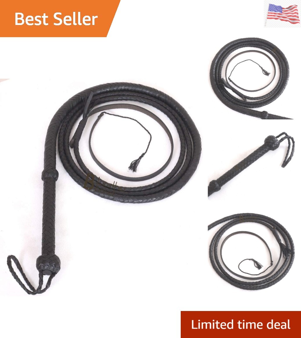 Indiana Jones Style Bull Whip 8 Foot 8 Plaits Real Leather Equestrian Bullwhi...