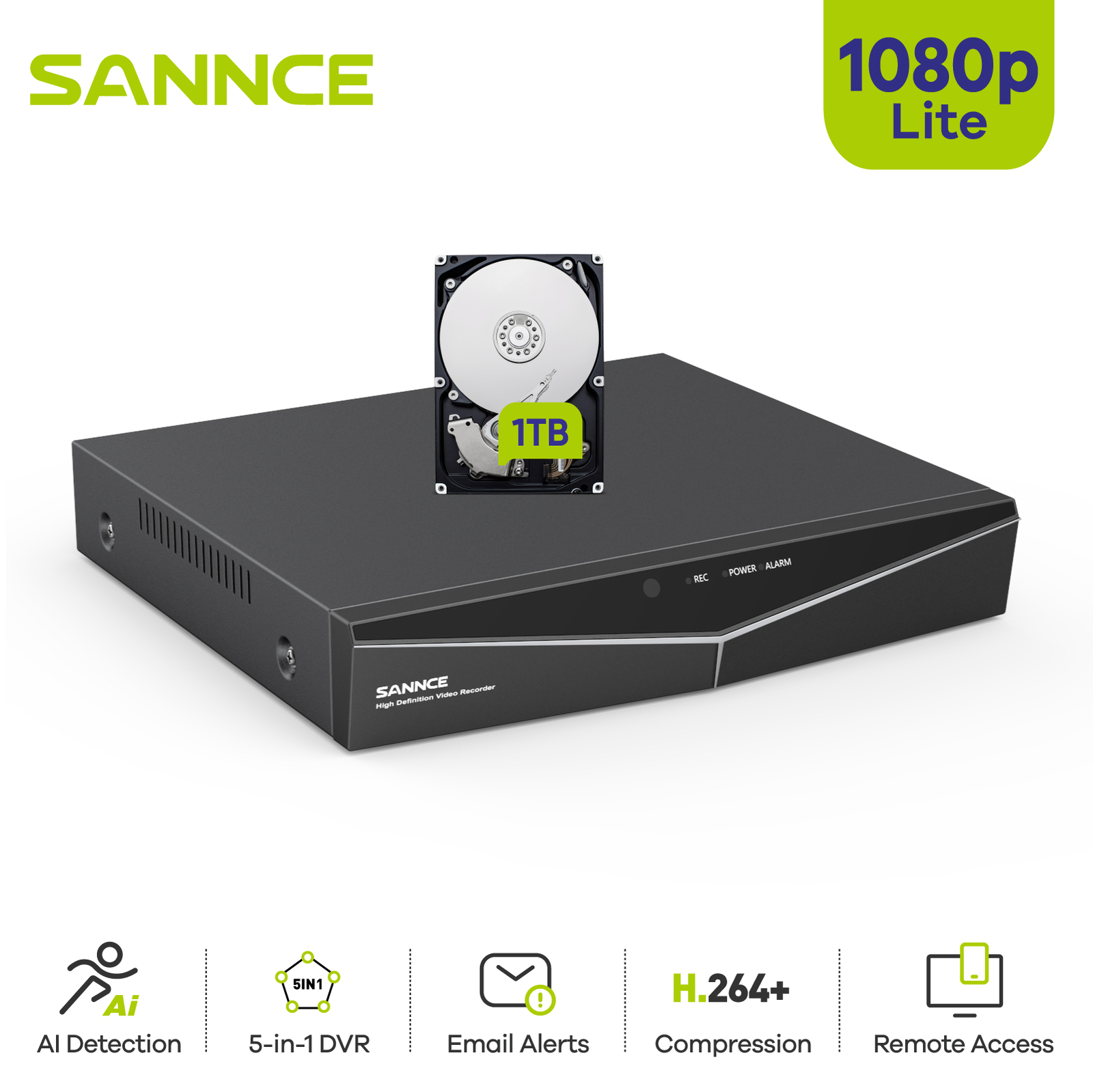 SANNCE 5in1 8CH 1080P Lite TVI DVR Video Recorder for CCTV Security System 1TB