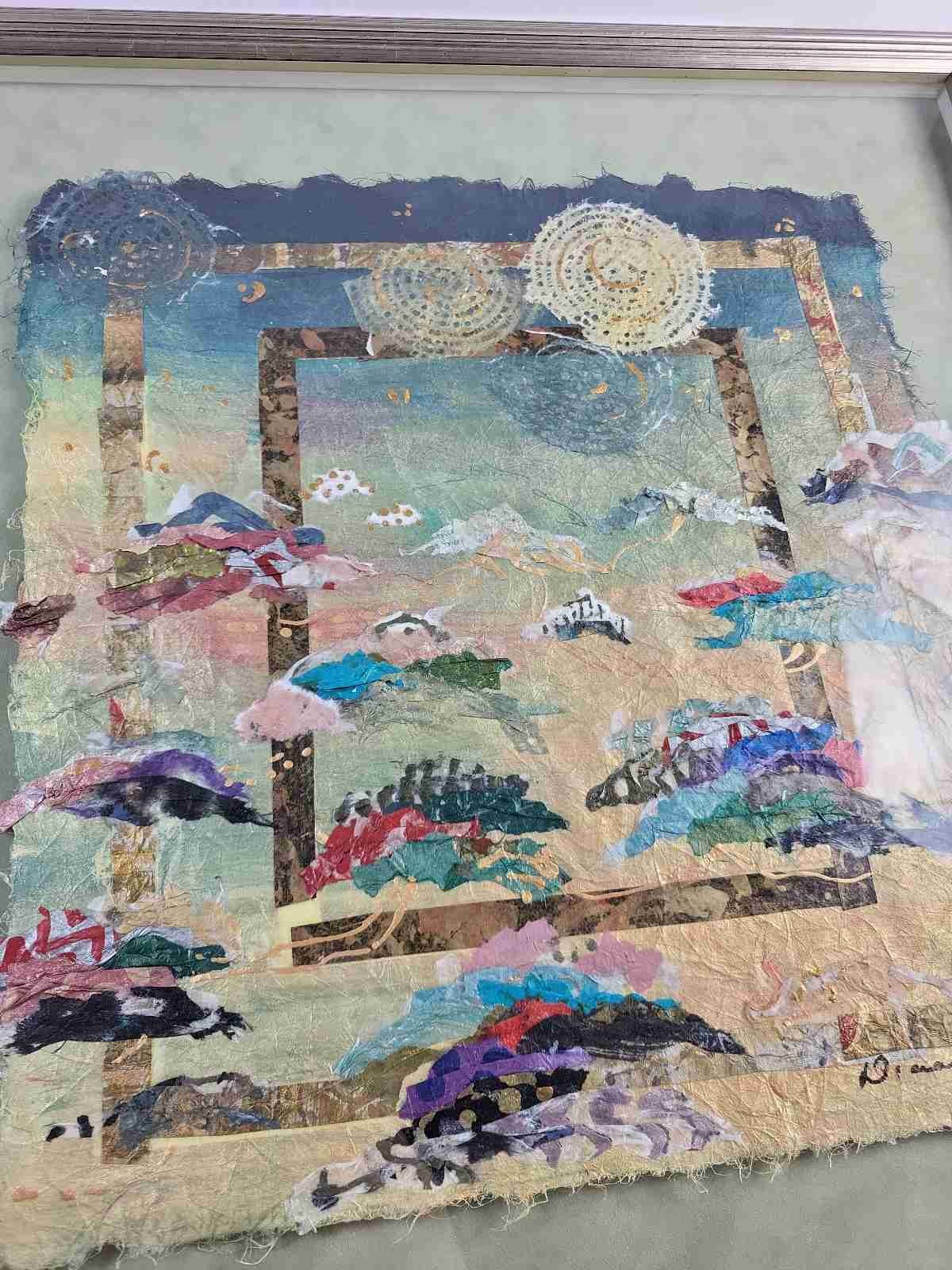 Diana Van Hall Signed Original Mixed Media Collage Textile Abstract Art