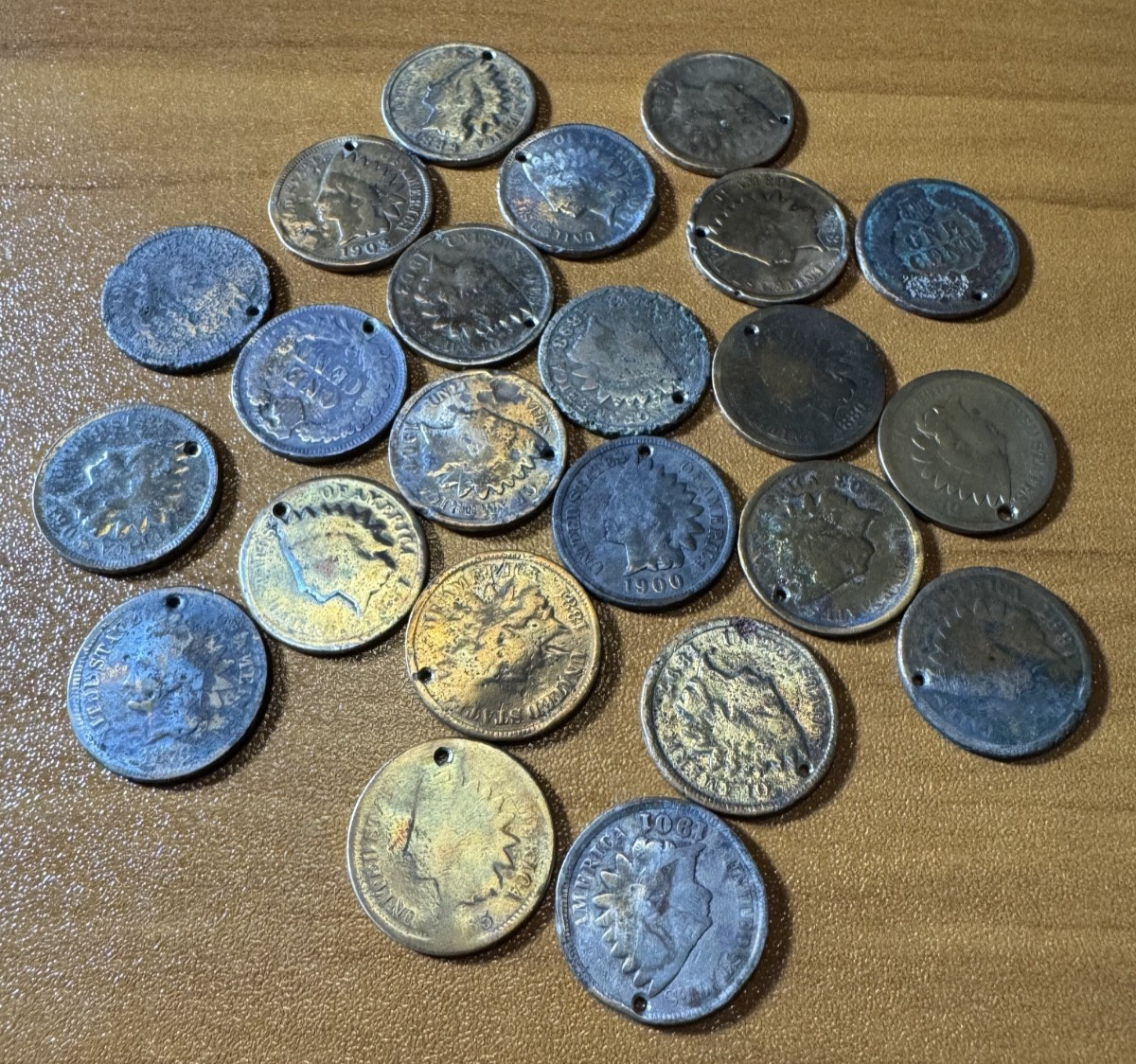 Lot 23 Antique Indian Head Pennies Drilled 1880-1907 Vintage For Jewelry Craft