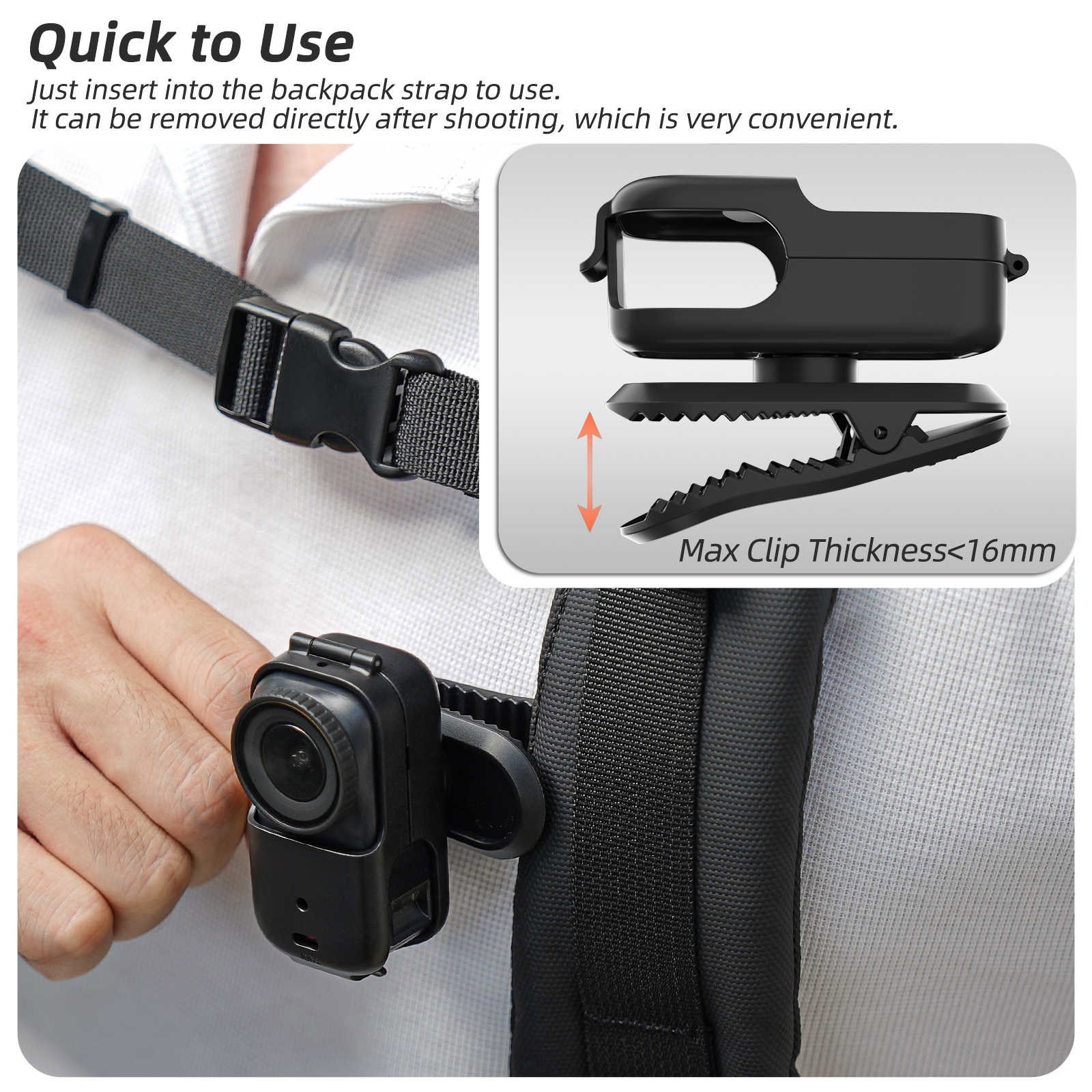 For DJI Osmo Nano Backpack Strap Mount Clip, Professional Grip Shake-Resistant