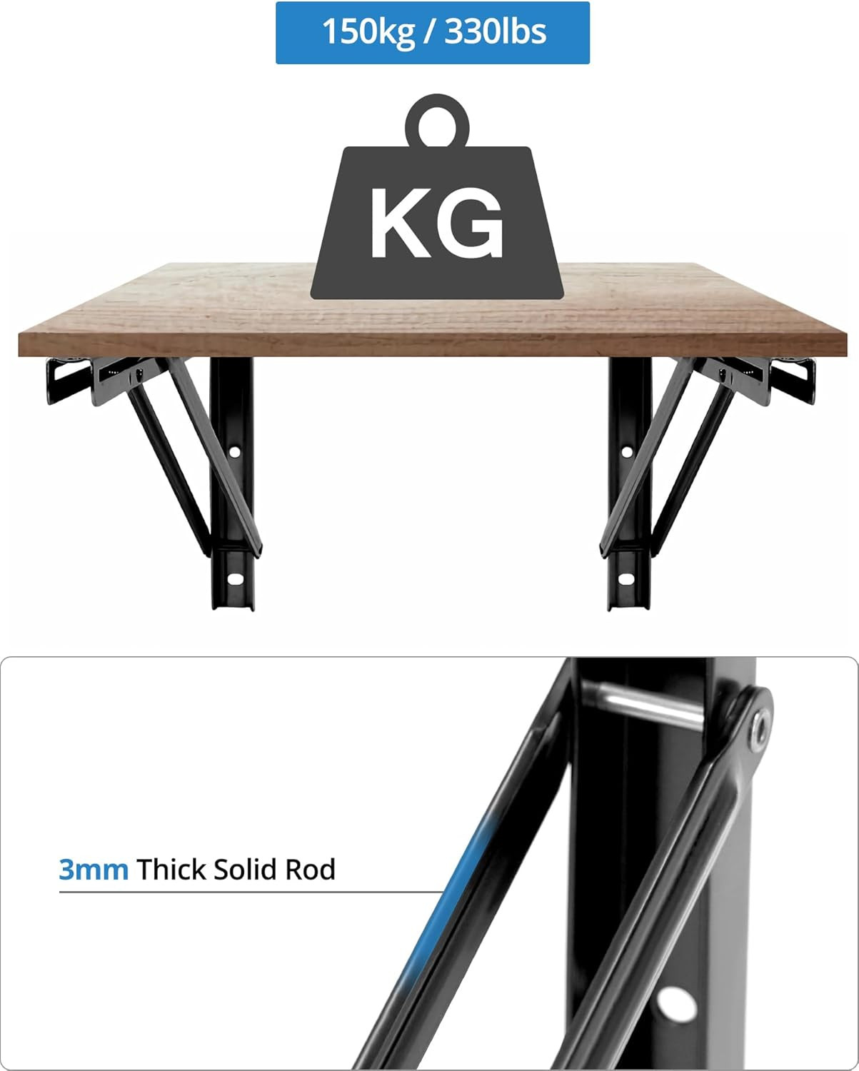 24” Folding Shelf Brackets Heavy Duty Wall Table Bench Support 330lbs 2Pk Black.