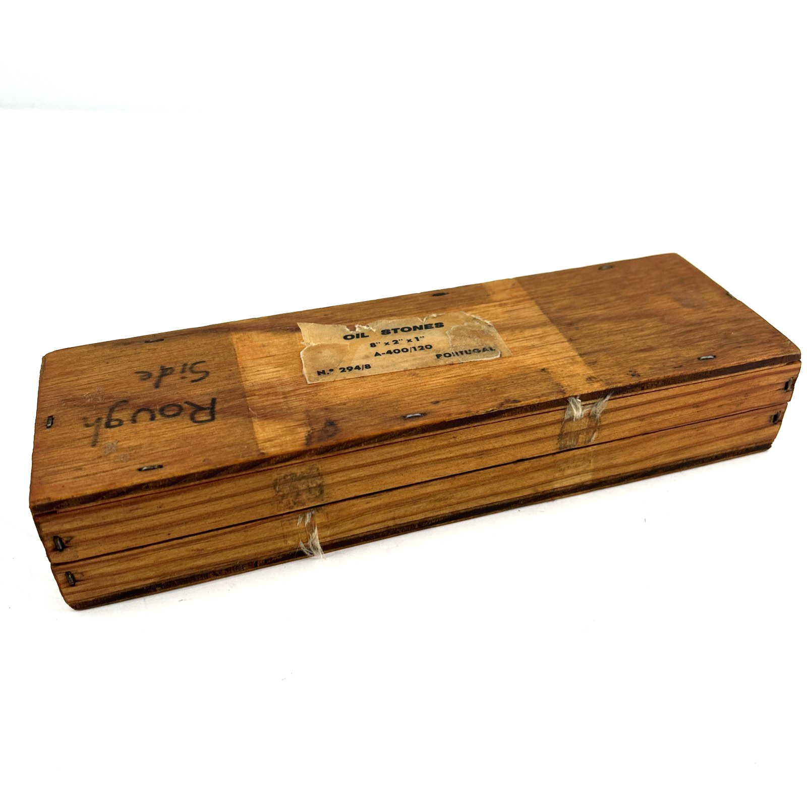 Vintage Wood Encased Sharpening Oil Stone 8"x2”x1” A-400/120 Portugal
