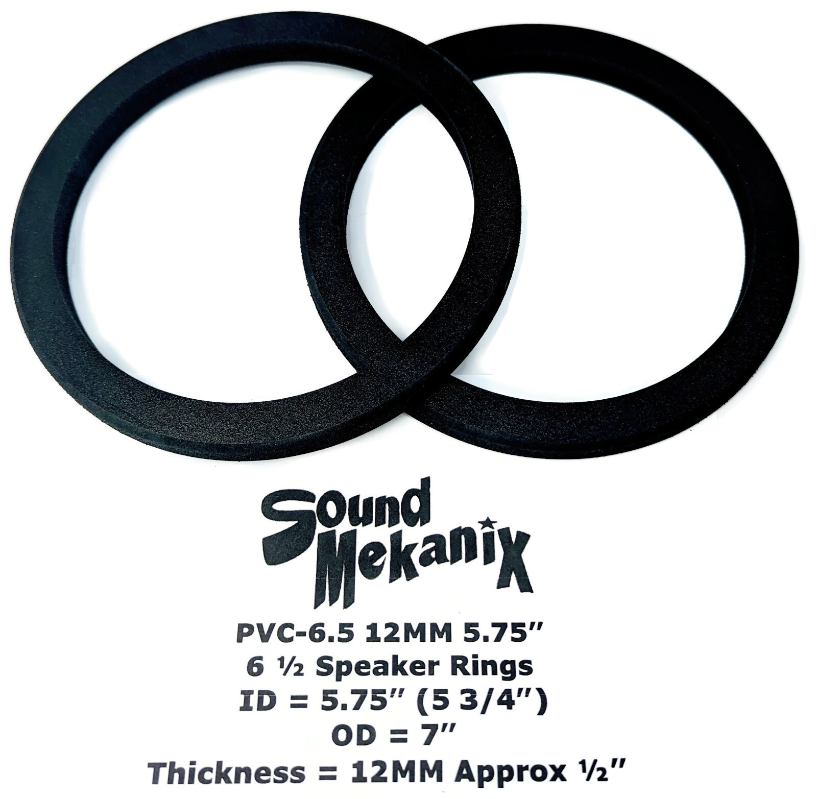 6 1/2" PVC Plastic Speaker / Spacer Rings, PVC-6.5 12MM 5.75” One Pair Made USA