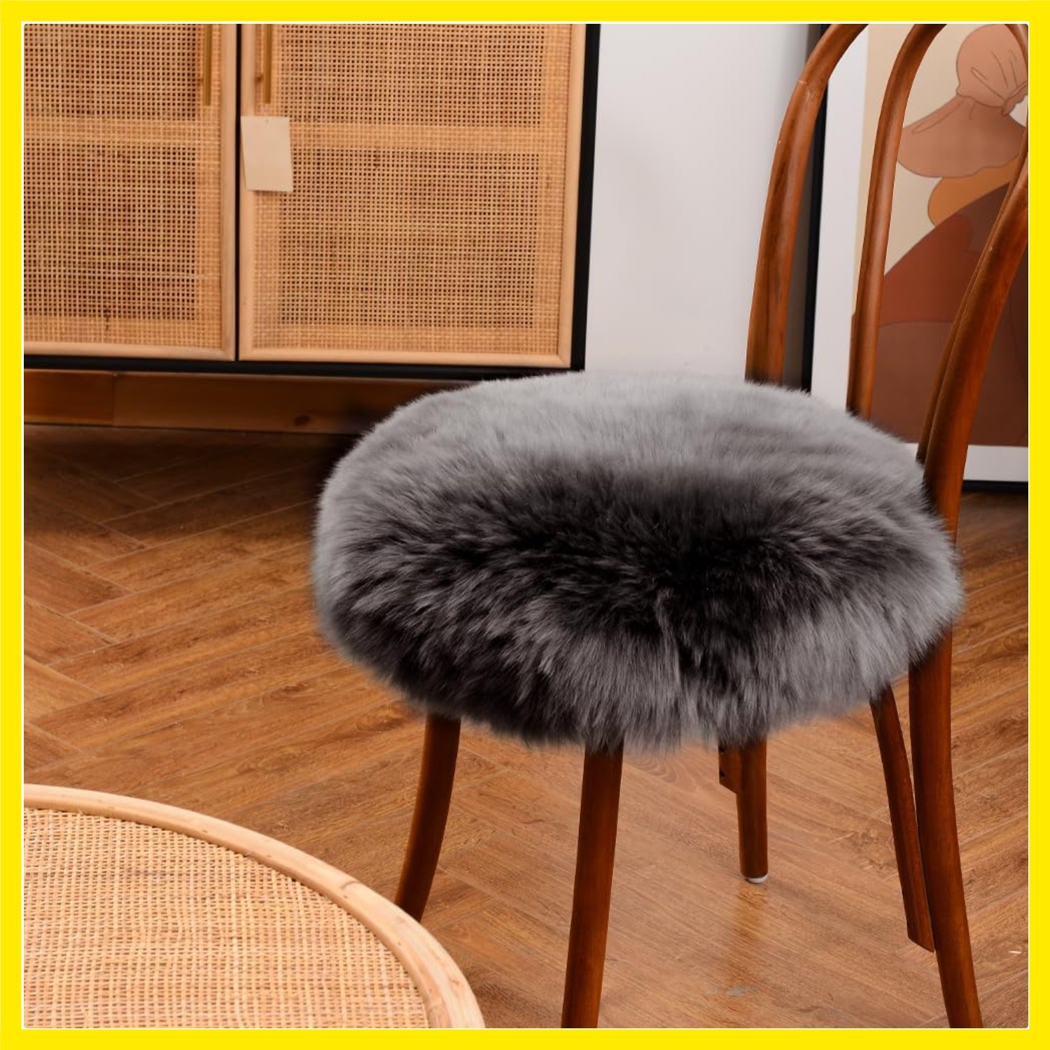 Round Fur Sheepskin Chair Cover Seat Cushion Pad Super Soft Area Rugs for Liv...