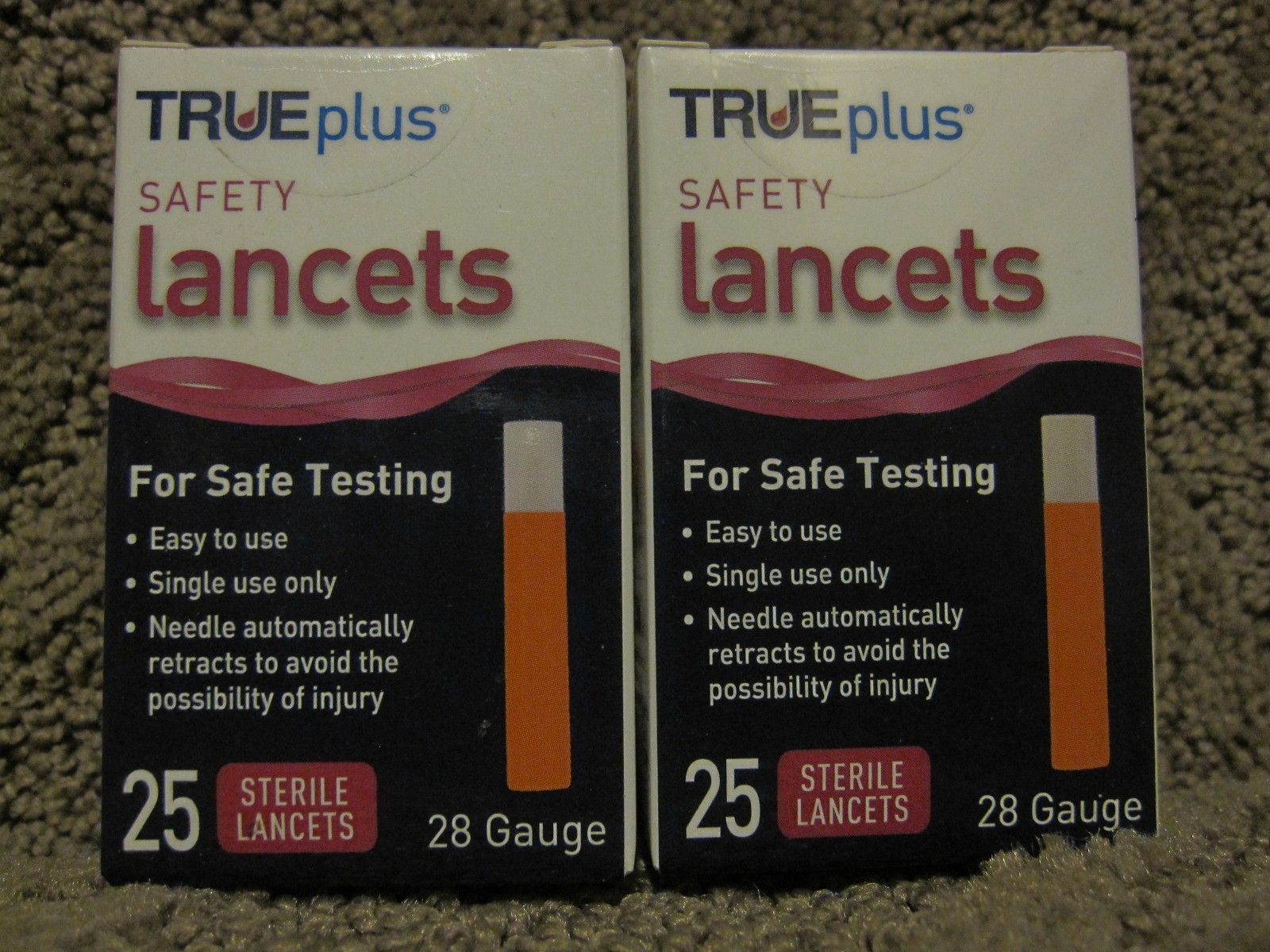 Lot of 2 True Plus Safety Sterile Lancets 28 gauge 25 count Exp Date: 2027-09-07