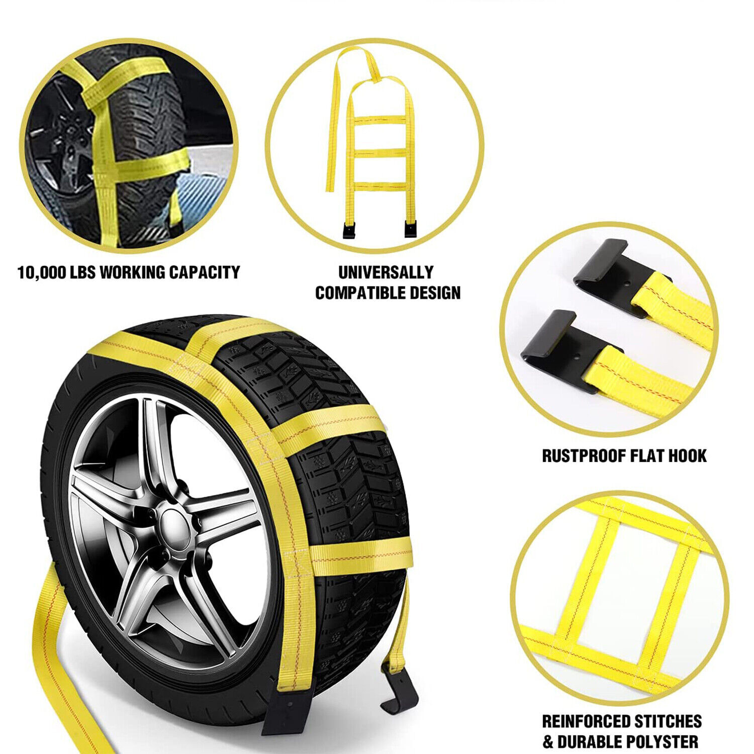 2 Pack Adjustable Tow Dolly Basket Straps With/ Flat Hook Tie Down Bonnet 17-21"