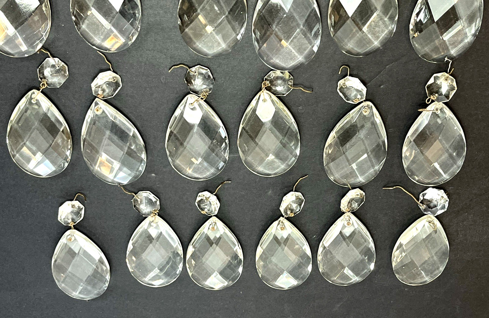 Lot 20 Vintage 2-1/2" Chandelier Crystal Teardrop Prisms Danglers w/ 3/4" Oct.