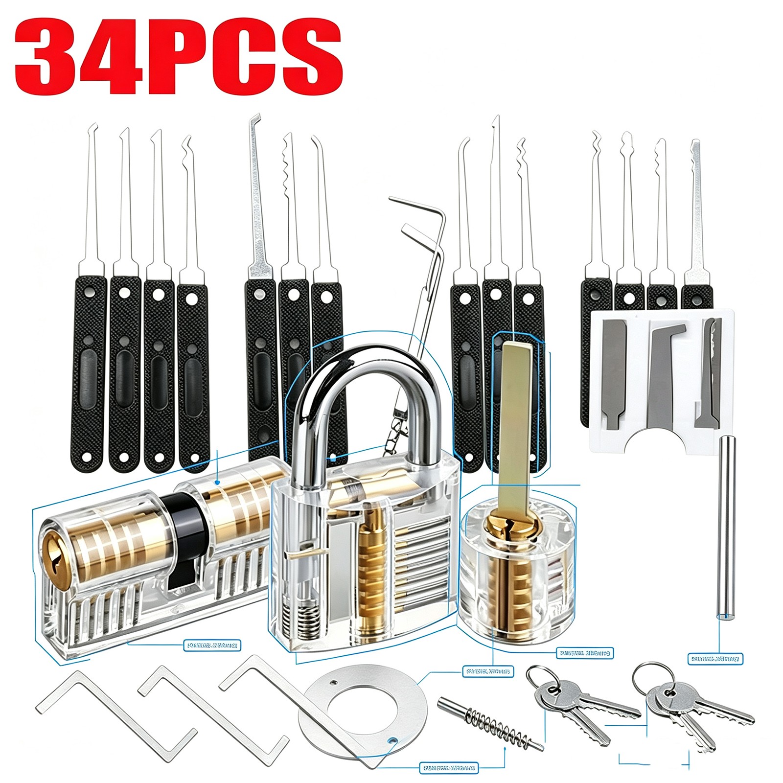 3-Set Transparent Acrylic Practice Padlock Model for Lock Mechanism Training Kit