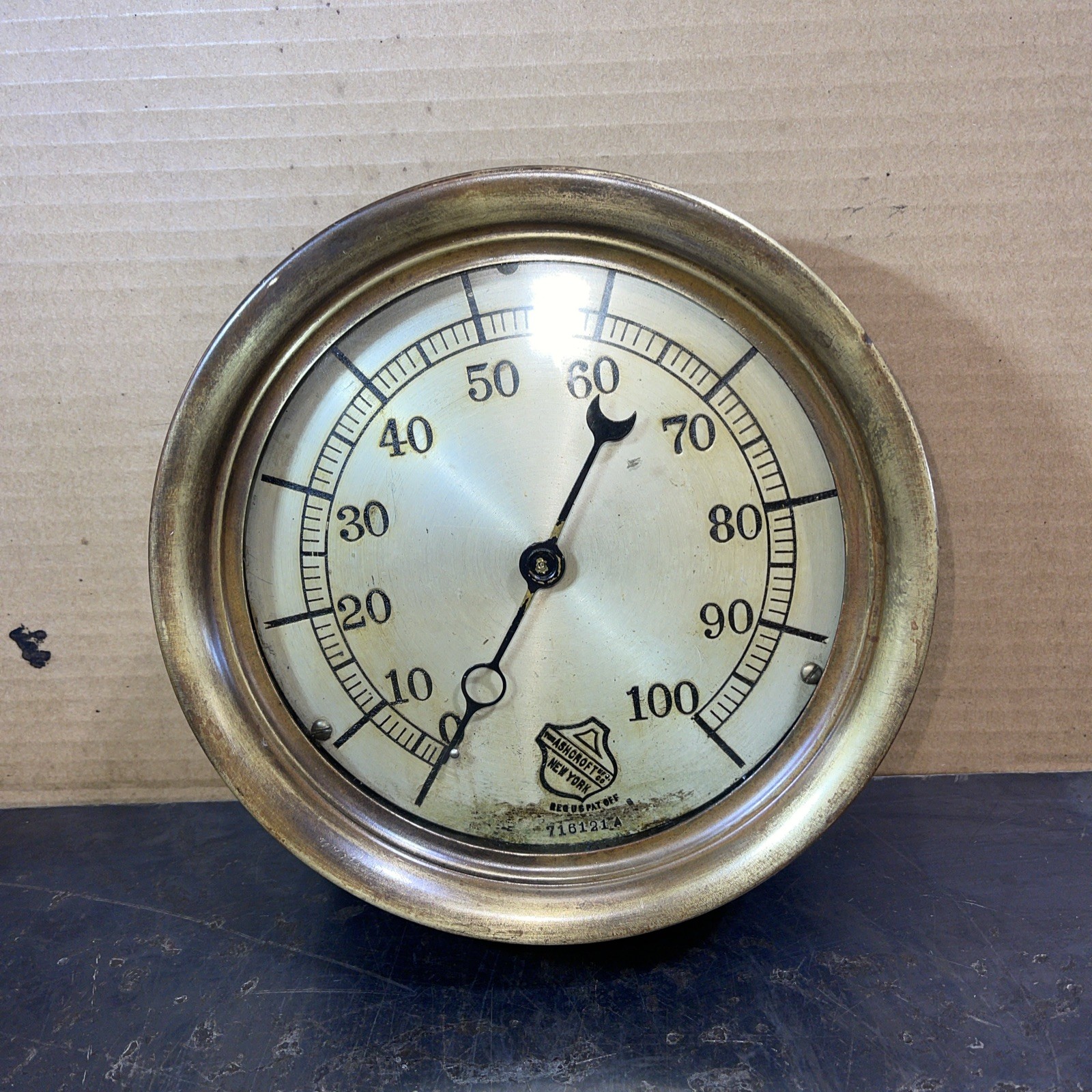 Antique Ashcroft Pressure Gauge Brass Rim 7” Industrial Steampunk