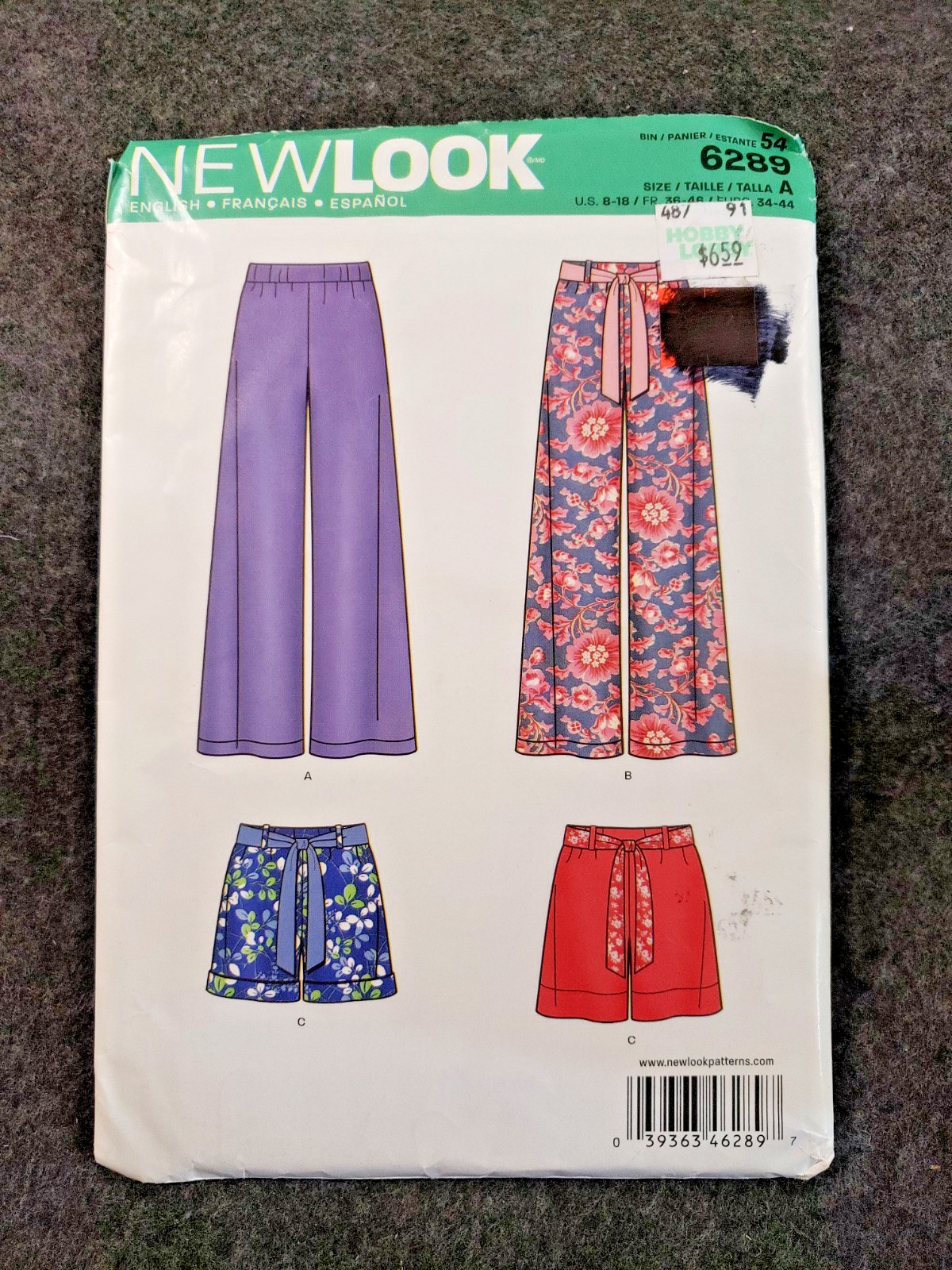New Look 6289 Misses' Pull On Pants or Shorts and Tie Belt sewing pattern (C7B1)