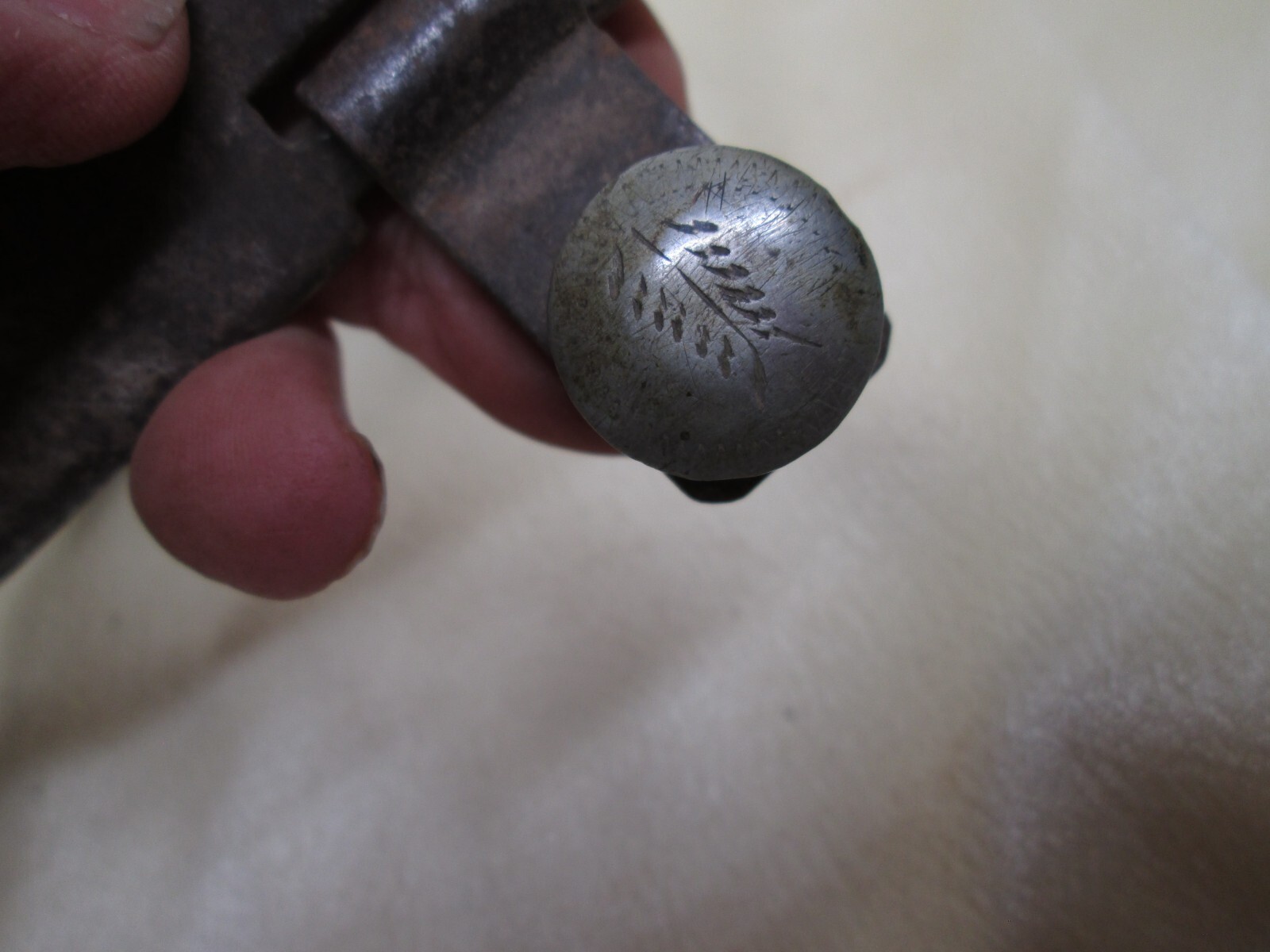 Very Old Single Iron ENGRAVED SILVER BUTTON Spur Silver has been removed