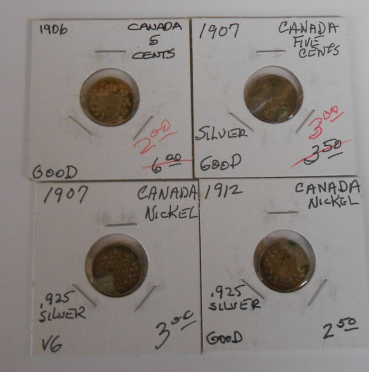 1906, 1907 (2) and 1912 CANADA 5 CENTS - GOOD and VERY GOOD