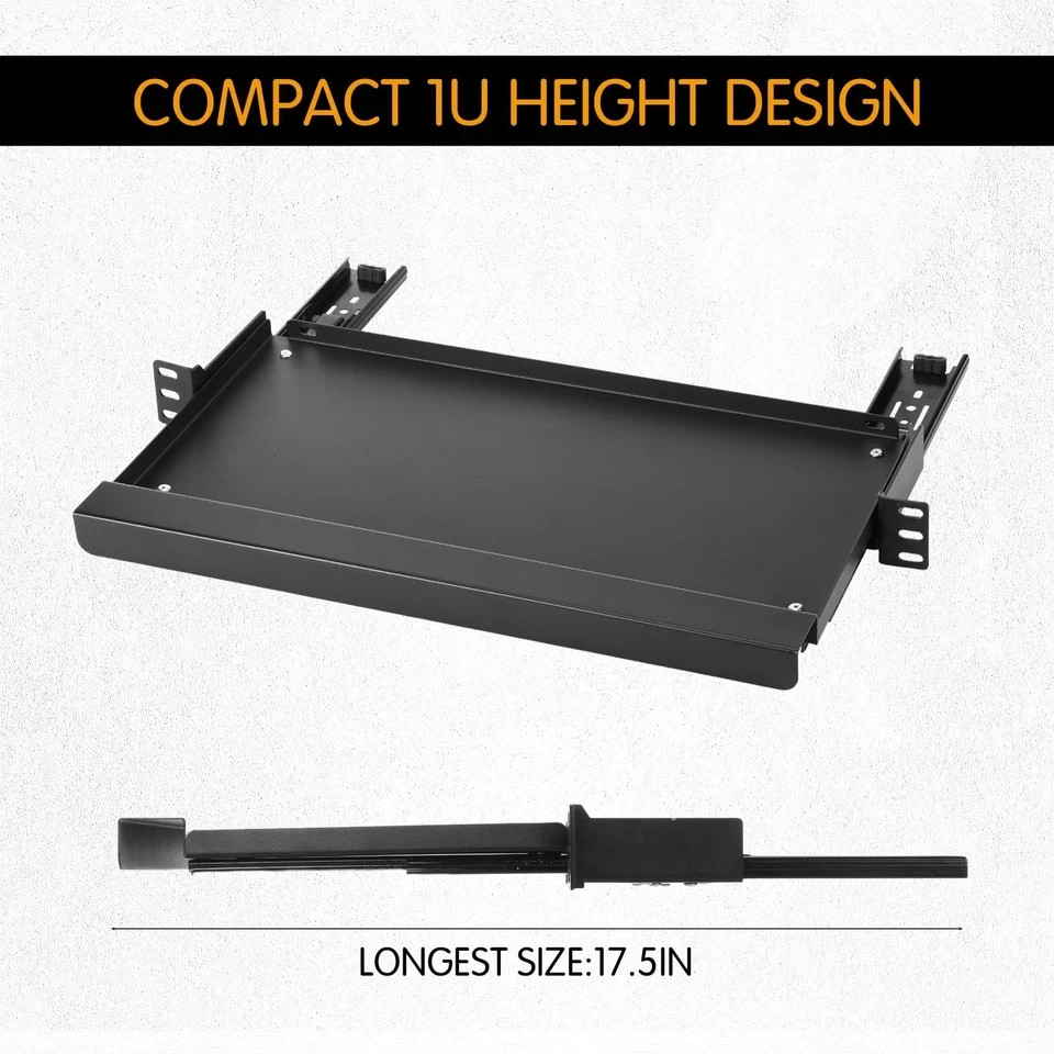 AceOrbit 1U Keyboard Tray 8" Deep, Universal 19" Rack Mount Sliding Shelf Tra...