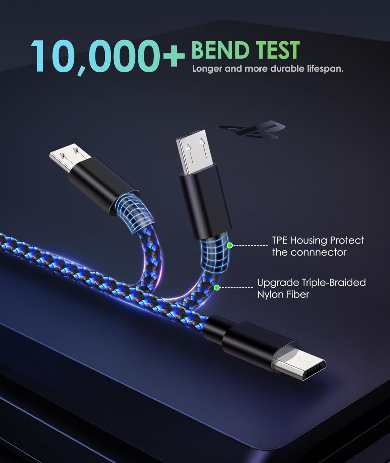 PS4 Controller Charger Charging Cable, 2 Pack 10Ft Extra Long Micro USB 2.0 Cabl