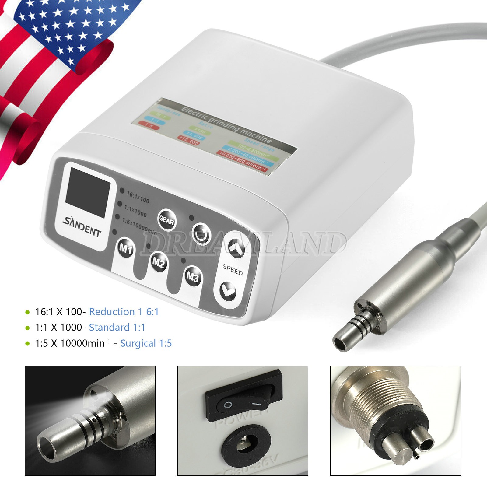Dental LED Brushless Electric Micro Motor /1:1/1:5 Contra Angle Handpiece USA