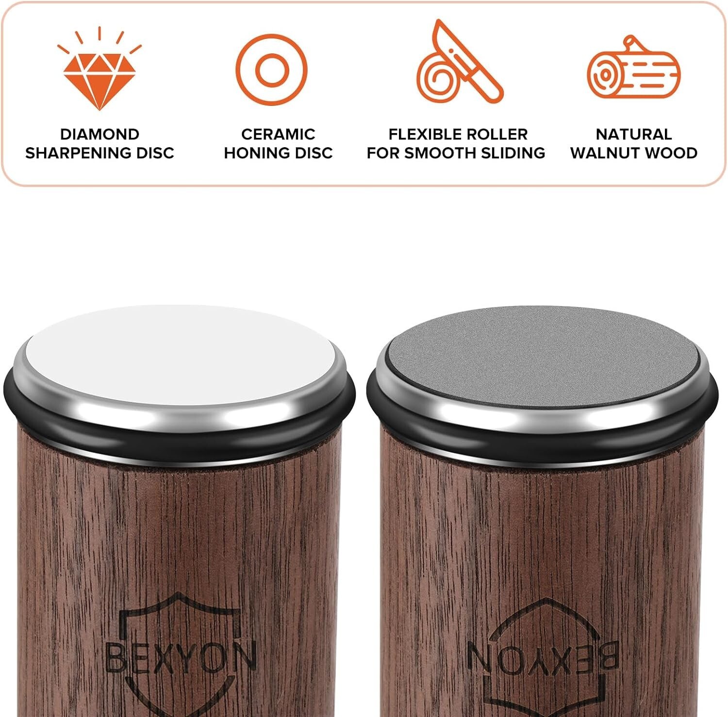 Bexyon Walnut Rolling Knife Sharpener with Industry Diamonds and Ceramic Discs