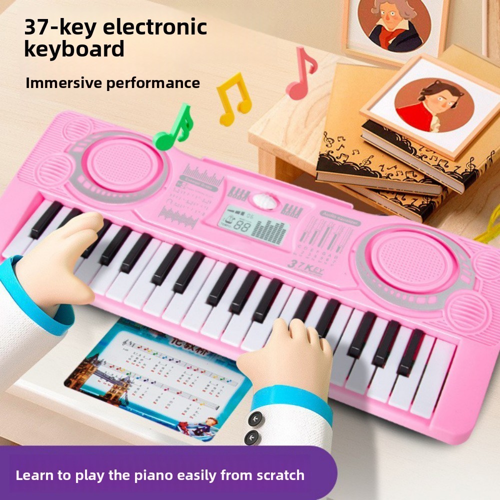 37Keys Electric Digital Piano 37 Music Keyboard for Toddlers Beginners Kids PINK