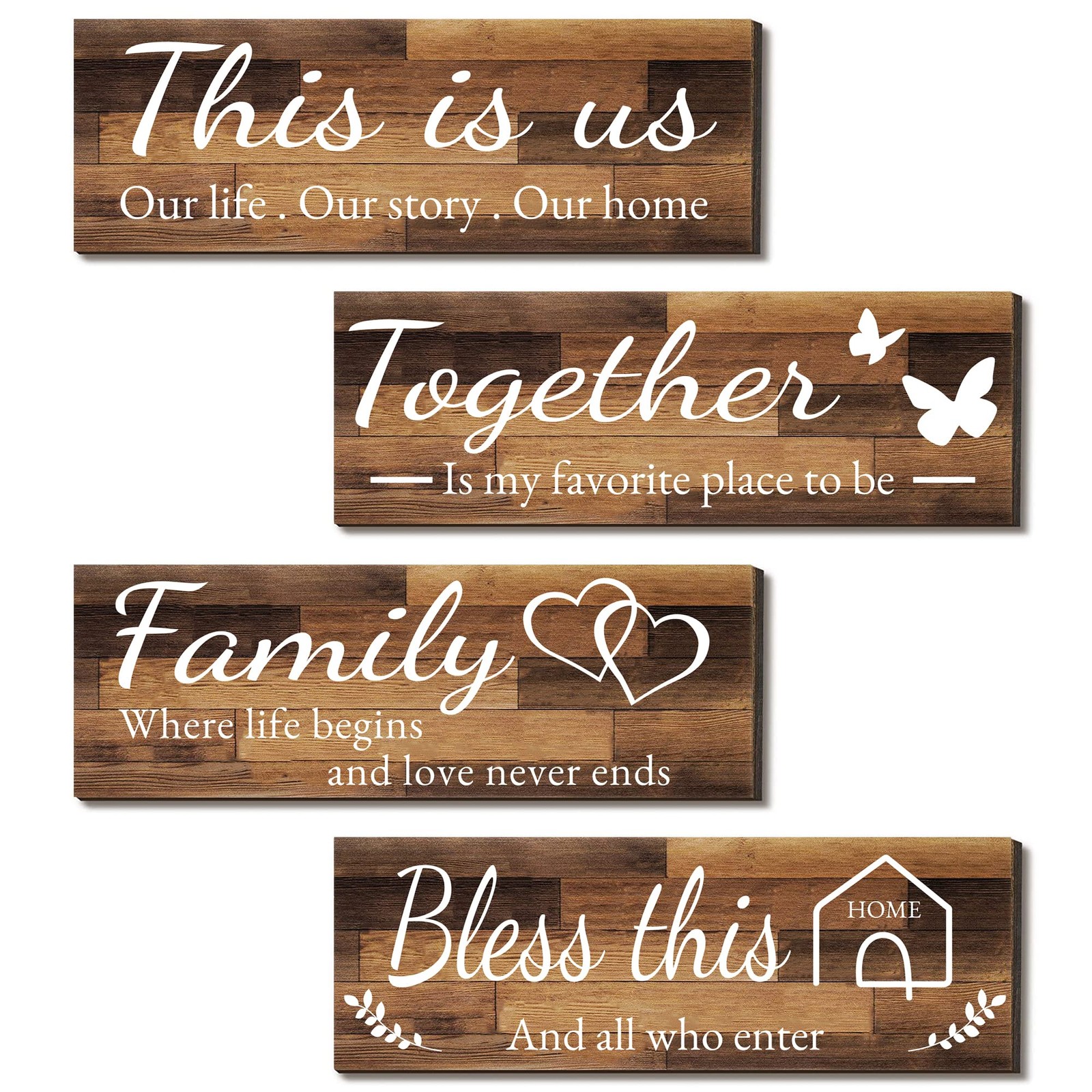 4 Pieces Home Wall Signs, THIS IS US/TOGETHER/BLESS THIS HOME/FAMILY Wall Decor