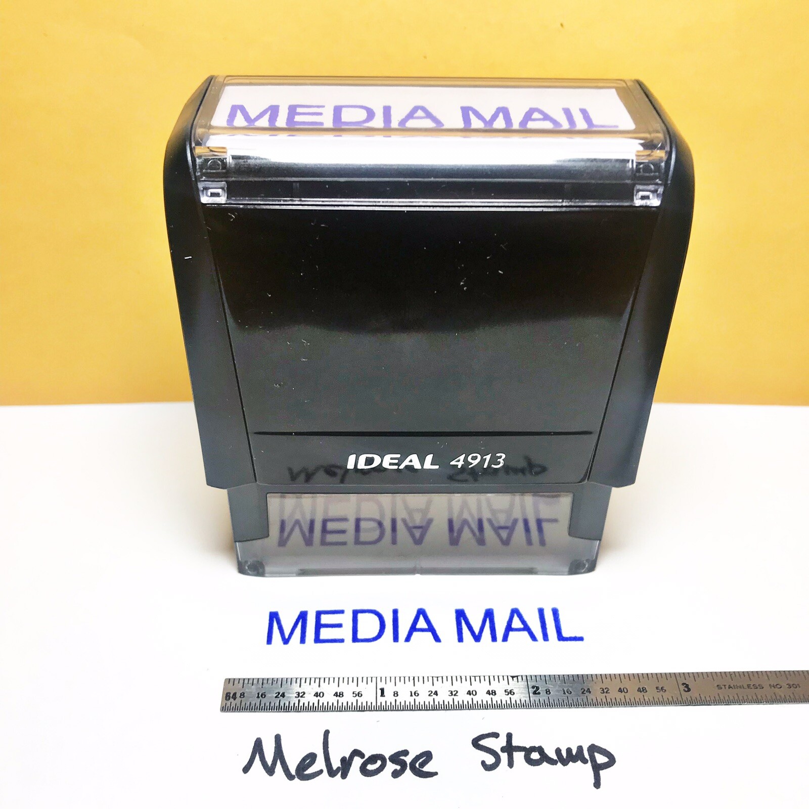Media Mail Rubber Stamp Blue Ink Self Inking Ideal 4913
