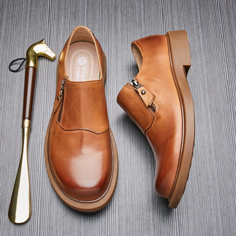 British Mens Round Toe Real Leather Zipper Formal Dress Business Casual Shoes Sz