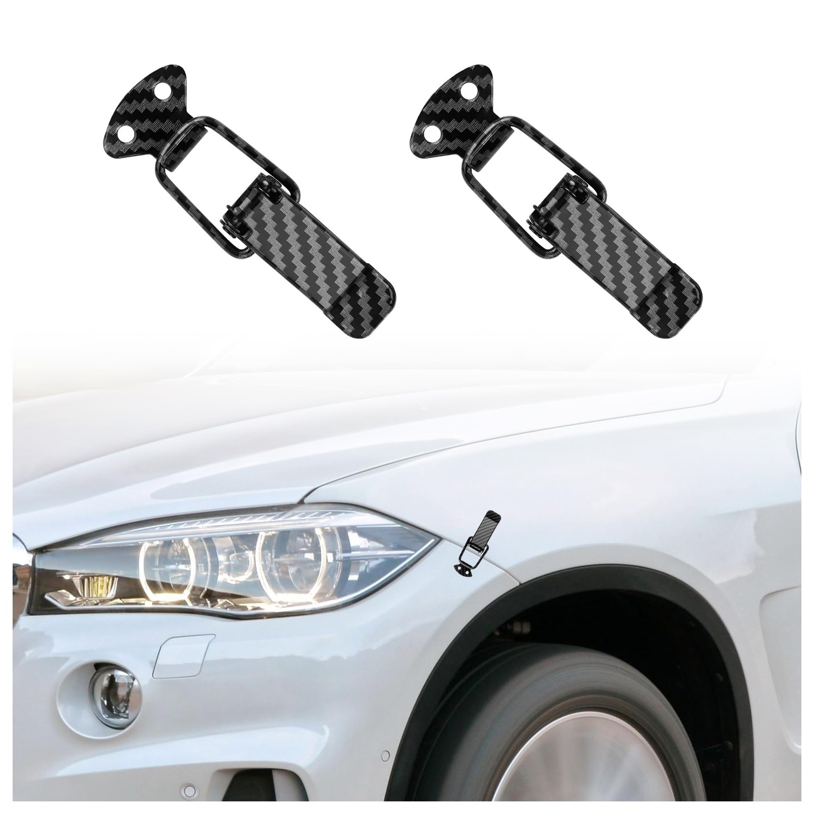 2PCS Car Bumper Clips Hook Lock,Carbon Fiber Hood 3.15x1.06x0.4 inch, Small