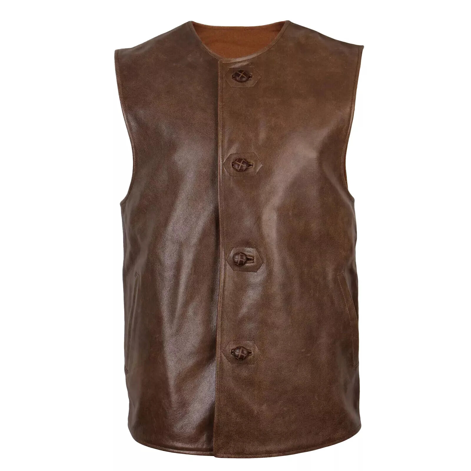 Men's Genuine Leather WW1 British Army Repro Jerkin Vintage Military Waistcoat