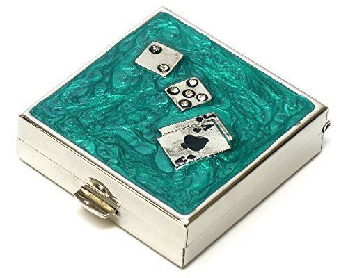 Speert Durable & Portable Metal Pill Boxes Model 9339 in Green Casino Cards Dice