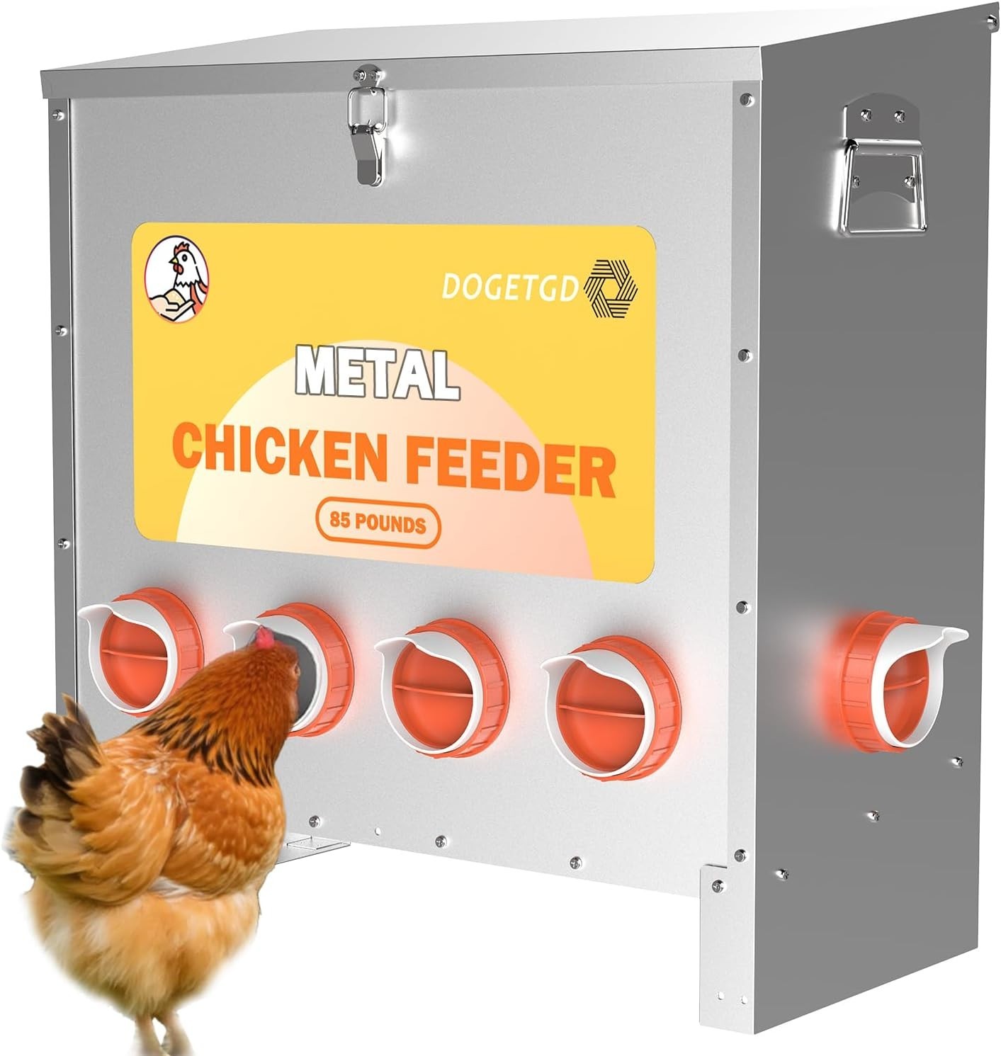 Automatic Chicken Feeder No Waste Metal Poultry Feeder Large Capacity 85 lbs for